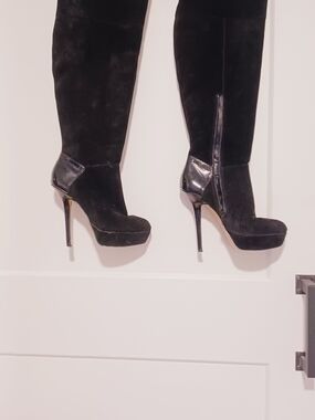 Steve Madden Black Over-the-Knee Suede Platform Stiletto Boots